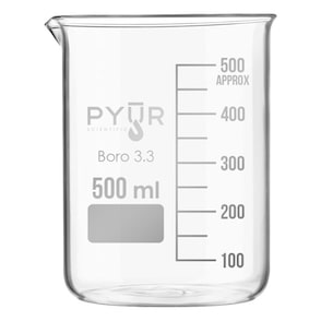 Pyur Scientific Low Form Glass Beaker w/ Graduations and Spout 500ml