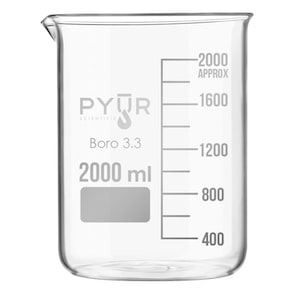 Pyur Scientific Low Form Glass Beaker w/ Graduations and Spout 2000ml